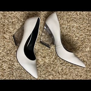 White pointed heels